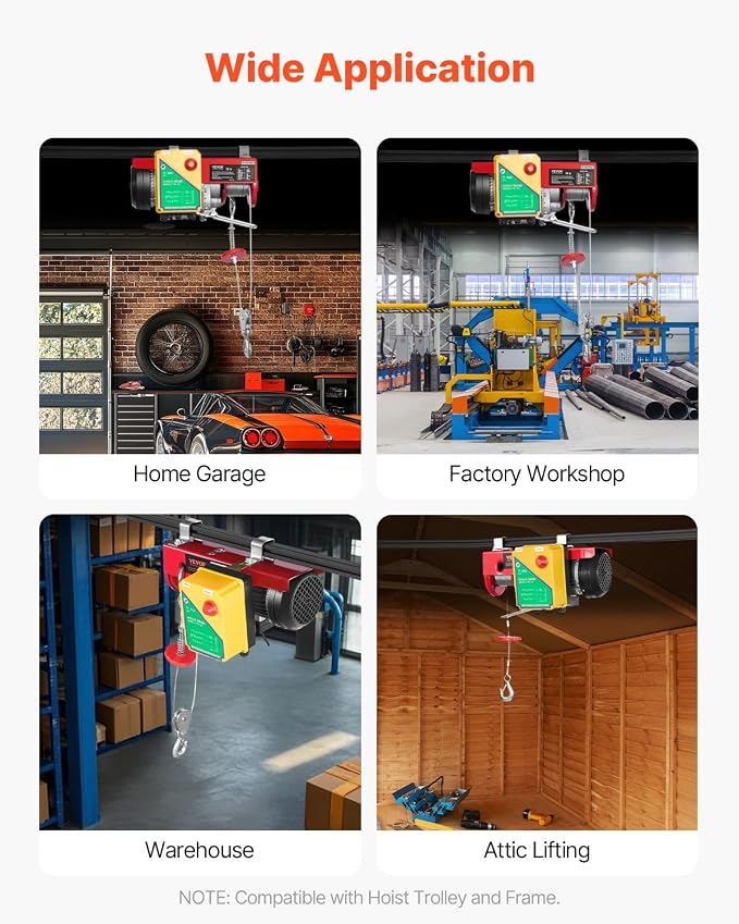 VEVOR Electric Hoist, 1760 lbs 120V Electric Winch with 328 ft Wireless Remote Control, 40 ft Single Cable Lifting Height, Single/Double Slings, Emergency Stop, Lift Hoist for Garage Warehouse Factory