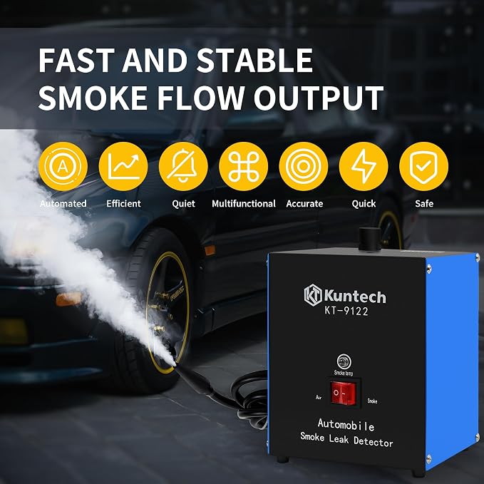 Kuntech Automotive Smoke Machine Built-in Air Pump, 12V DC Smoke Leak Detector for Pipe System, Fuel Leakage, Leakage Diagnostic Tester for All Cars