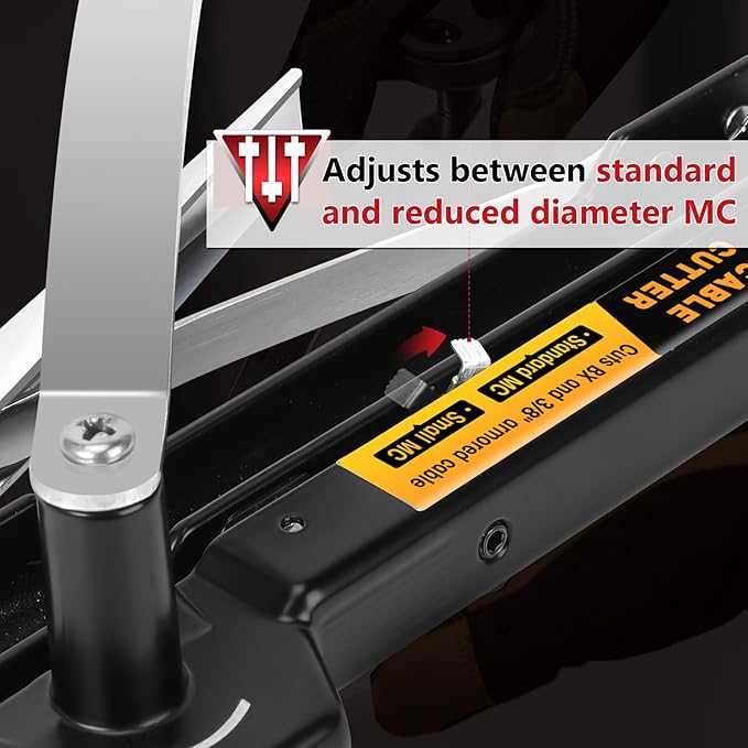 BX/MC Cable Cutter Compatible with Easily Cutting Armored Cables - BX, AC, MC, MCAP, and Greenfield Cables, Cutting Depth Can Be Adjusted Between Standard MC and Reduced-diameter MC, Black