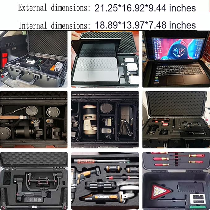 21" L x 16" W x 10" H Large Hard Case with Foam, Portable Rolling Hard Case with Wheels, Waterproof Shockproof Dustproof, Suitable for Cameras, Lenses, Camcorder, Instrument, Telescopes