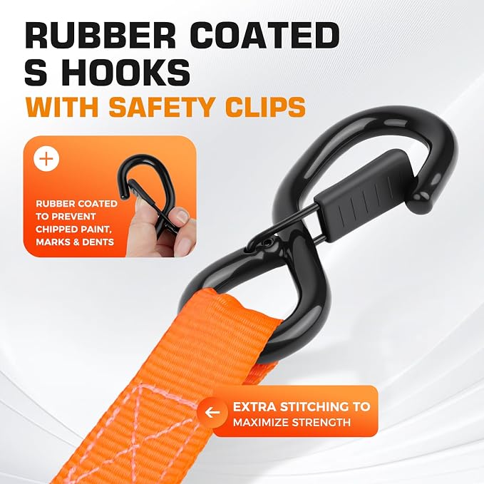 Retractable Ratchet Straps 4 Pack, 1" x 10' Self Retracting Tie Down Straps | Heavy Duty Ratchet Straps with 1760lb Break Strength, Auto Retractable Tie Down Straps for ATV, UTV, Motorcycle, Trailer