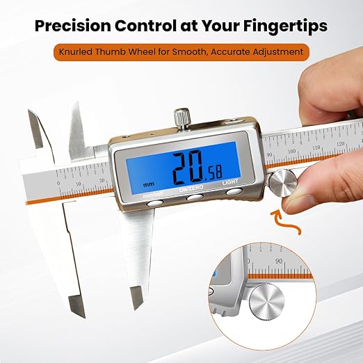 LAYME Digital Caliper, Rechargeable Calipers Measuring Tool with Backlight LCD Screen, Stainless Steel, Auto-Off Micrometer, Inch/MM/Fraction Conversion for Household/3D Printing/Woodworking(8 Inch)