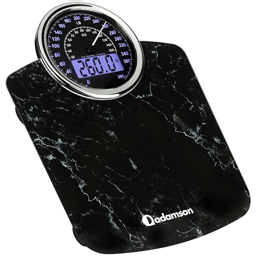 Hybrid Bathroom Scale - Analog & Digital Display, Accurate to 400 lbs | See weight on both an analog dial and digital LCD at once. Wide glass platform, accurate to 0.2 lbs, batteries included.