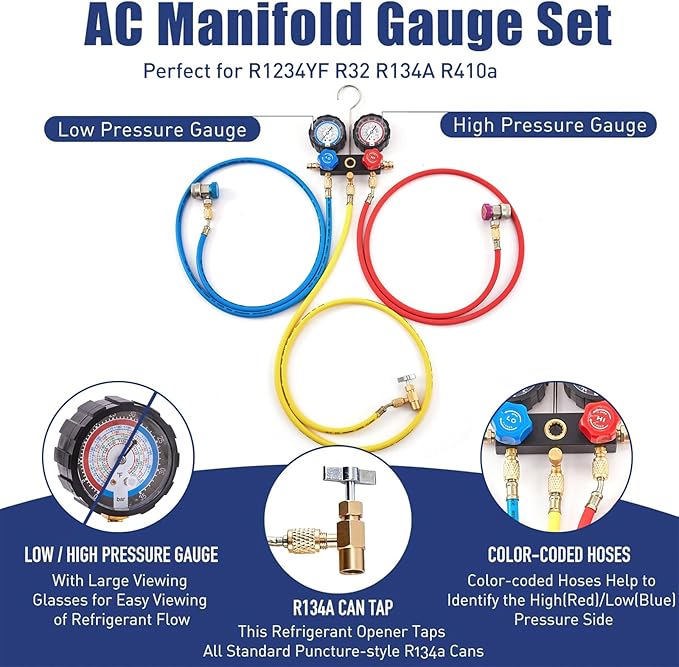 BACOENG R32 R1234yf AC Vacuum Pump and Gauge Set, 4.0 CFM Sparkless HVAC Vacuum Pump Kit for AUTO/Mini Split System, for R32 R1234yf R134a R410a Refrigerants