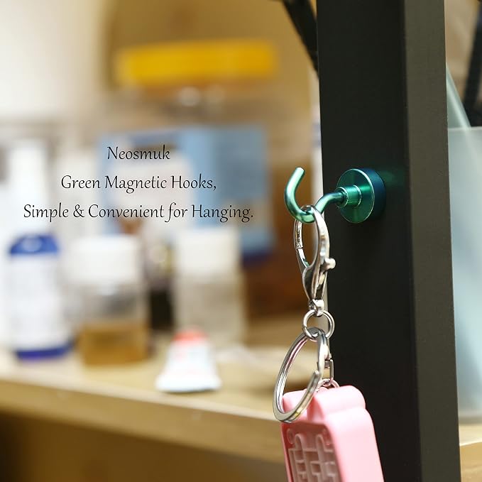 Neosmuk Magnetic Hooks, Cruise Ship Essentials, 30lb+ Heavy Duty Magnetic Hooks for Cruise Cabins, Refrigerator, Grill, Hanging, and Travel | Extra Strong Must-Haves Magnet Hook,Green