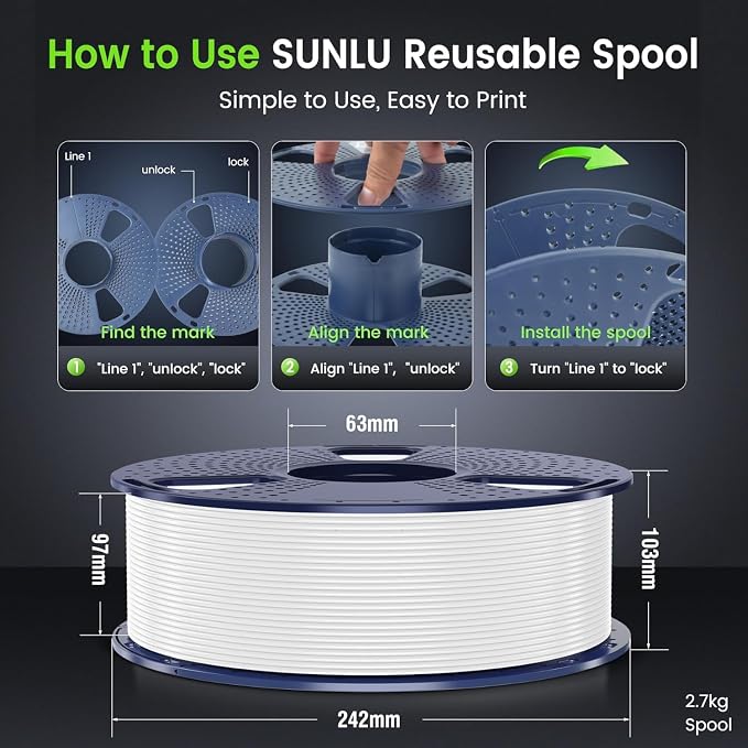 SUNLU Large Spool 2.7KG ASA Filament, UV/Rain/Heat Resistant Tough 3D Printer Filament 1.75mm, Great for Printing Outdoor Functional Mechanical Parts, Big Roll ASA Filament. (ASA White)