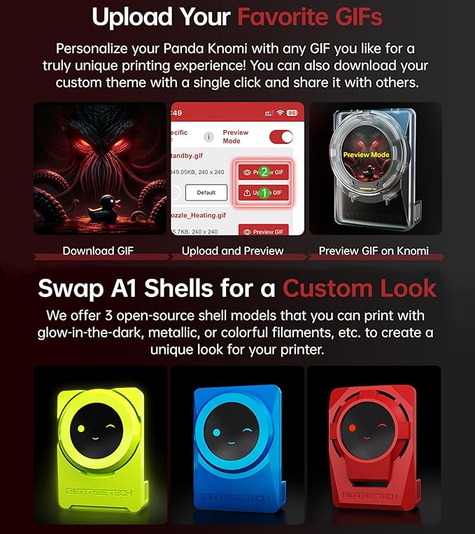 BIGTREETECH Panda KNOMI UI with Transparent Matte Shell, Toolhead Upgrade Kit for Bambu-Lab A1/A1 Mini/A2L Plug and Play, Provide Customized Shell Model Files (Print it Yourself) for P1S/P1P/X1C/X1E