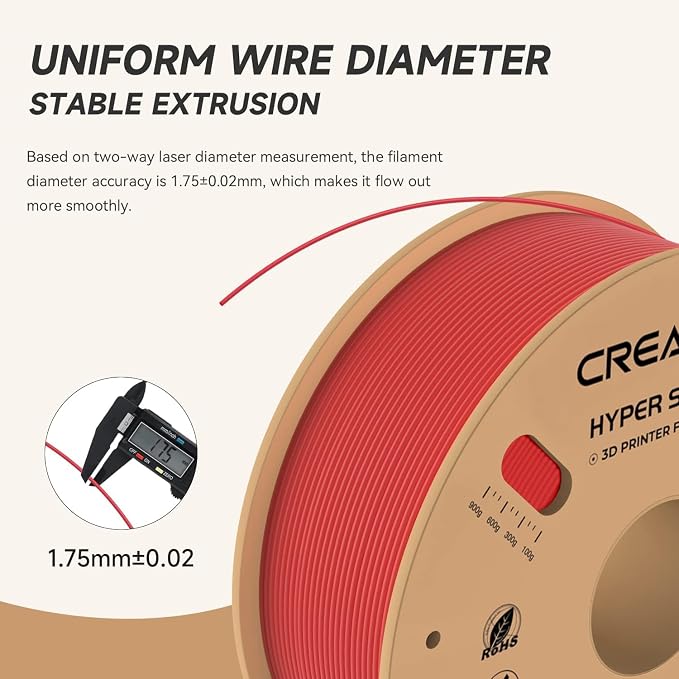 Official CREALITY Hyper PLA Filament 1.75mm, High Speed PLA 30-600mm/s Rapid 3D Printer Filament, Dimensional Accuracy +/-0.02mm, Stronger Toughness, Fit Most FDM 3D Printers，1KG(2.2lbs) Spool Red