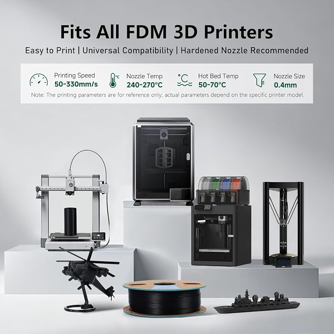 YOUSU Carbon Fiber Polypropylene 3D Printer Filament, PP-CF Filament 1.75mm, No Warping & Moisture Free 3D Printer Filament for 3D Printer, Black,700g.