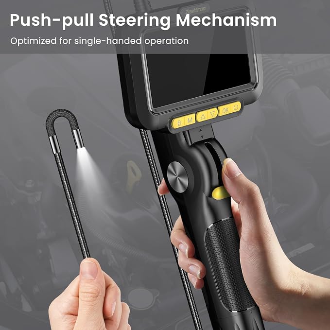Two-Way Articulating Borescope with Light, 6.2mm Probe Industrial Endoscope Camera with 1.5m Self-Resetting Tube, 5" IPS Screen Inspection Camera with Light for Engine/Pipe