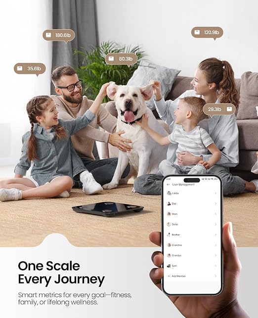 Scale for Body Weight, Digital Smart Bathroom Weight Scale with BMI, Body Fat, Muscle Mass, Accurate 20 Body Composition Scale, 10.2" Compact Platform with APP, 400lb, Black