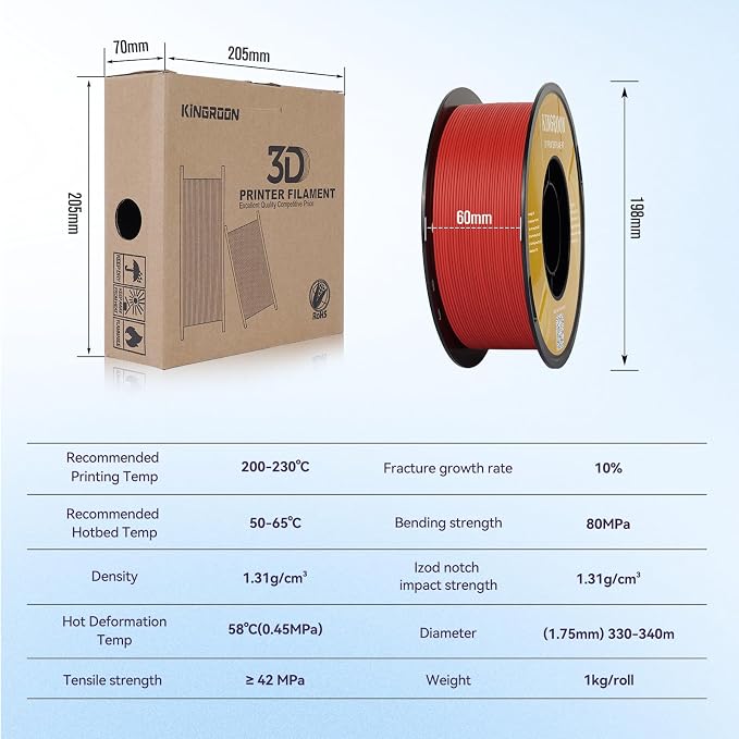 Kingroon Matte PLA Filament 1.75mm 3D Printer Filament Matte Filament 1kg Dimensional Accuracy +/- 0.02 mm (Matte Red)