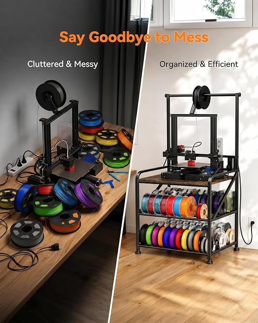 AHOWPD 3D Printer Stand with Filaments Storage - Heavy Duty 3d Printing Table & Filament Organizer, Spools Holder Racks with Adjustable Feet, Stable Shelf Hold Spool PLA, ABS, PETG for Garage Office Workshop