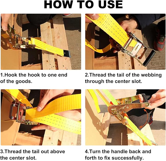 8Pack 2 inch Ratchet Straps Heavy Duty 15 ft J Hook with Anti-Loss Lock, 2 inch Tie Down Straps for Trucks, Cargo Straps Ratcheting Yellow