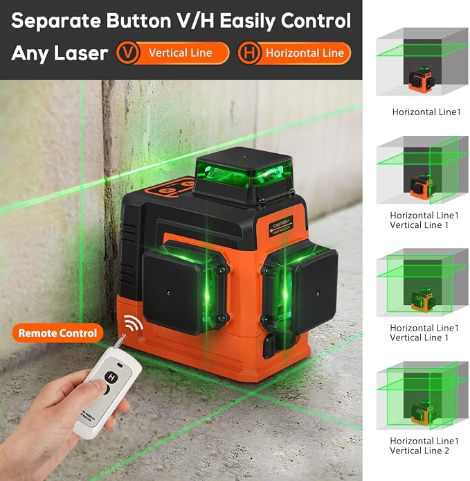 Takamine 12 Lines Laser Level Self Leveling 3x360° 3D Green Cross Line for Construction/Picture Hanging, Remote Controller, Magnetic Stand and portable bag