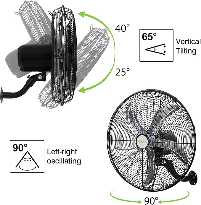 hykolity 20" Oscillating Wall Mount Fan, 5900 CFM High Velocity Wall Mounted Fan with 3 Speeds, Heavy Duty Industrial Wall Fan with Wired Remote for Garage, Commercial and Warehouse