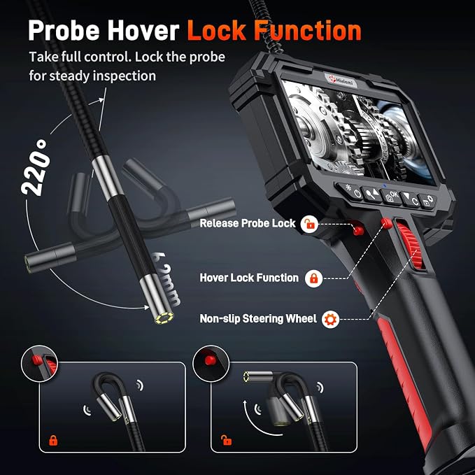 Two-Way Articulating Borescope with Light, 1080P Industrial Endoscope Inspection Camera with Flexible Articulated Probe, 5" IPS Screen, IP67 Waterproof for Engine Aircraft Automotive-5FT