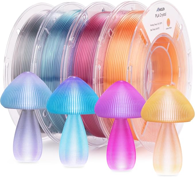 AMOLEN Transparent PLA Filament Bundle Multicolor, Translucent PLA 3D Printer Filament 1.75mm ±0.02mm, NO-Tangle & Low Warping, Dimensional Accuracy +/- 0.02 mm, Fits Most FDM 3D Printers, 200x4 Pack