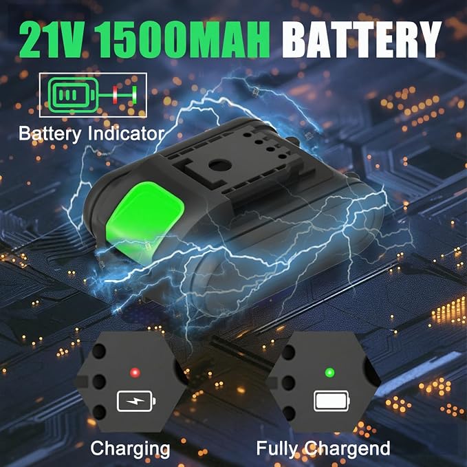 21V Power Drill Cordless Tool Kit Set, Electric Screwdriver Cordless Drill with 2 Battery and Charger for Men Home, 3/8-Inch Keyless Chuck, Variable Speed, 24+1 Torque Setting with LED(green)