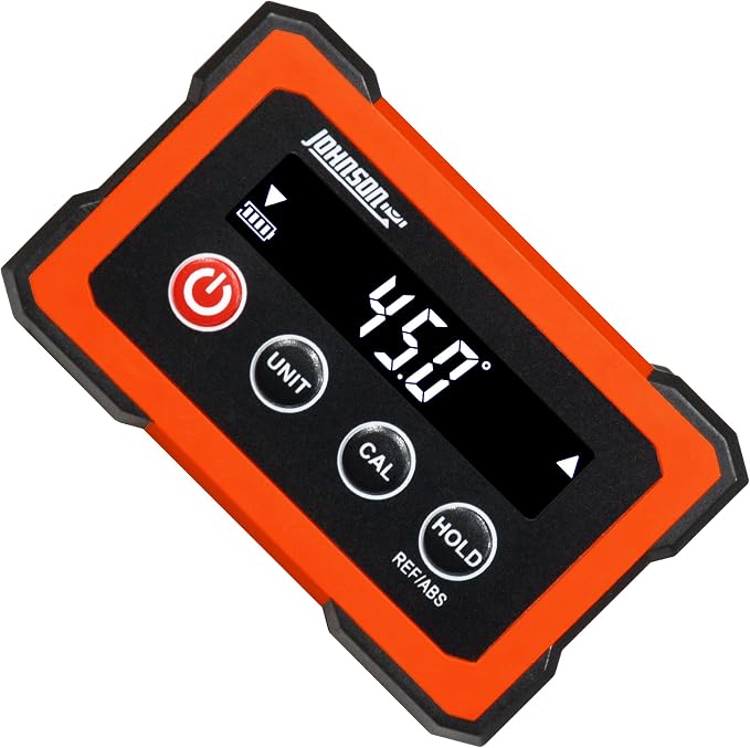Johnson Level & Tool Dual-Screen Magnetic Digital Angle Gauge & Level – Rechargeable Digital Angle Finder with ±0.1° Accuracy, Auto-Rotating Displays & Rare-Earth Magnets for Table Saw Setup
