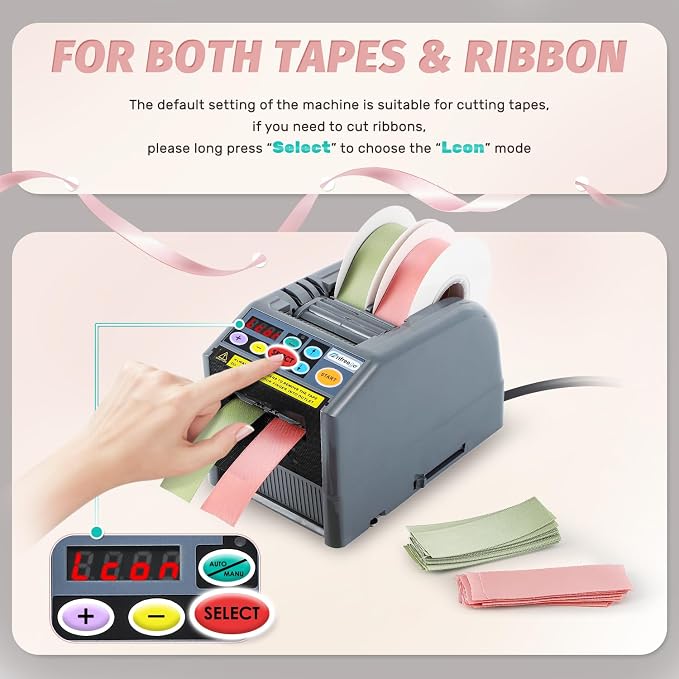 Automatic Ribbon Dispenser, Electric Ribbon/Tape Cutting Machine, for 6-60mm Width, Max 999mm Length Available, Automatic Silicone Wheel Tape Dispenser