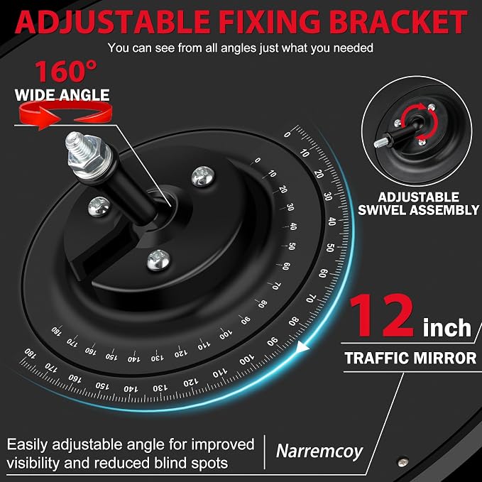 2 Pack 12 Inch Acrylic Convex Mirror with Rain Shield, Adjustable Wide Angle Security Mirror Indoor Outdoor, Blind Spot Traffic Mirror for Garage, Warehouse, Driveway, Store, Office Safety