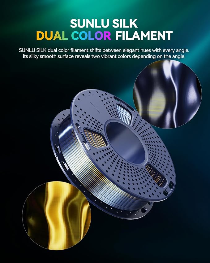 SUNLU Silk Dual Color PLA Filament Bundle Muticolor, Silk 3D Printer Filament, Individually Vacuum Packed, 250G Spool, 4 Pack, 1kg in Total, Red Blue+Red Gold+Black Purple+Blue Green