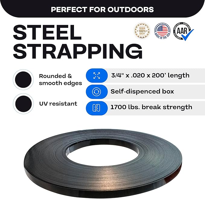 IDL Packaging 3/4" x .020" x 200' Steel Strapping Coil (1700 Lbs Break Strength) in Self-Dispensed Сardboard Box - Portable Strong Banding with Superior Cut-Resistance - Heavy Pallet Strapping