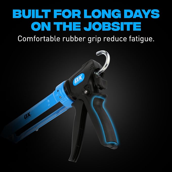 OX Pro Heavy Duty Caulk Gun - 10 oz Manual Caulking Gun with Dual 24:1/12:1 Thrust Ratio - Best Caulk Gun for Sealant & Adhesive - Pistola De Calafateo