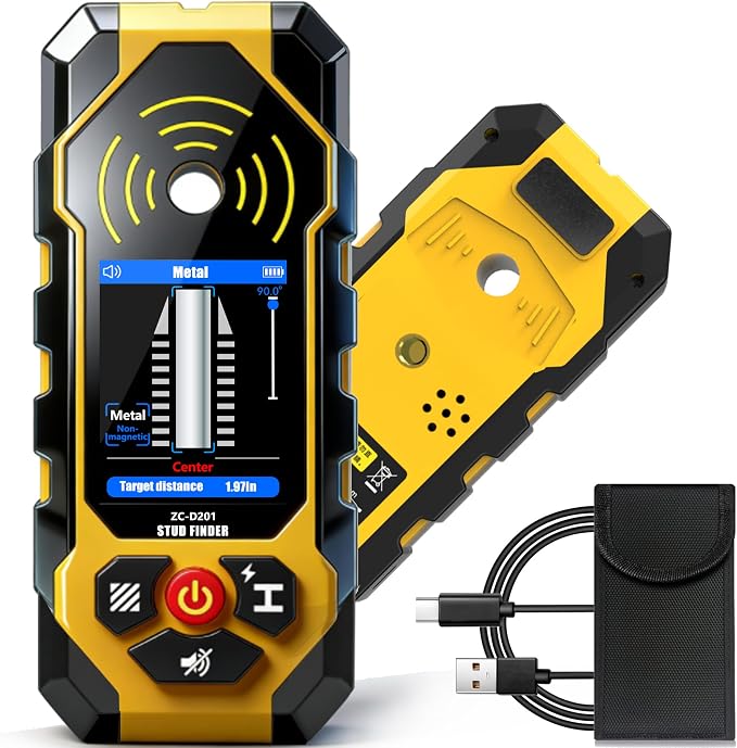 Stud Finder Wall Scanner 4 in1 Wall Stud Finder Multifunction Stud Detector Beam Finders for the Center Edge of Wood AC Wire Metal Studs Joist Pipe with HD LCD Display Smart Sensor Audio Alarm ZC-D201