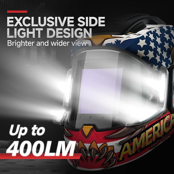 ANDELI Welding Helmet with 4 LED Light, 180° Panoramic 6 Arc Sensor True Color Auto Darkening Welding Hood with Internal Display, 2400mAh Rechargeable Battery for TIG/MIG/Cut/Grind MONERAE LED PRO