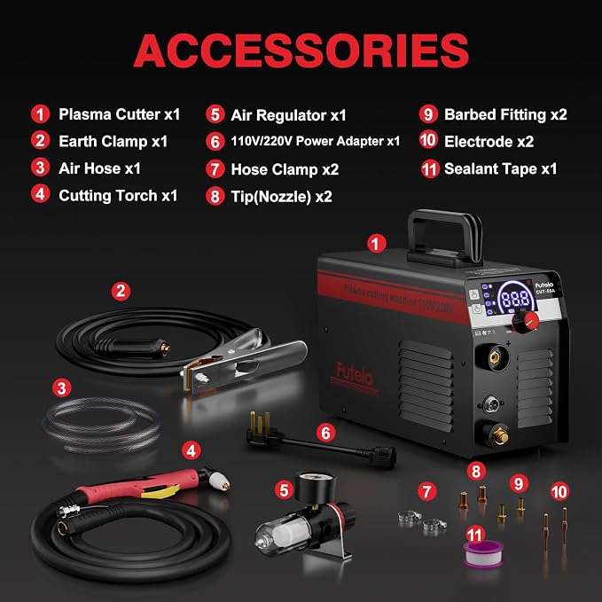 Plasma Cutter 55A, 110V/220V Plasma Cutter Machine with Large LED Display, Contact Arc Start, IGBT Inverter, 1/2” Clean Cut, 2T/4T, Portable Plasma Cutting Equipment for DIY & Workshop