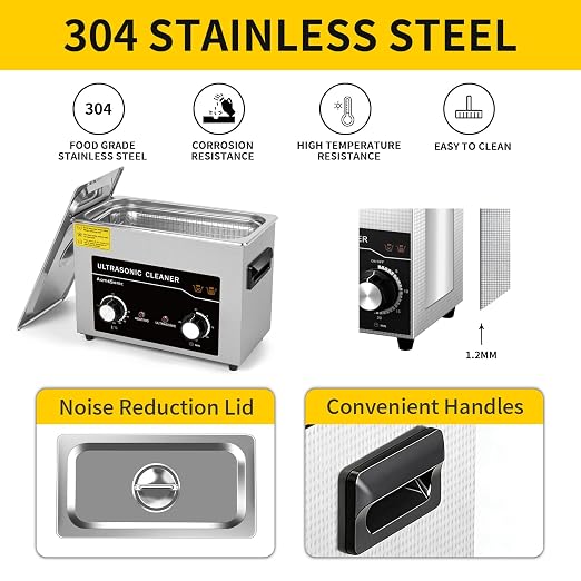 Commercial Ultrasound Cleaning Machine with Knob, 4L Professional Ultrasonic Cleaner, 40kHz with Heater and Timer for Tools, Jewelry, Watches, Glasses, Dentures, and Small Metal Parts