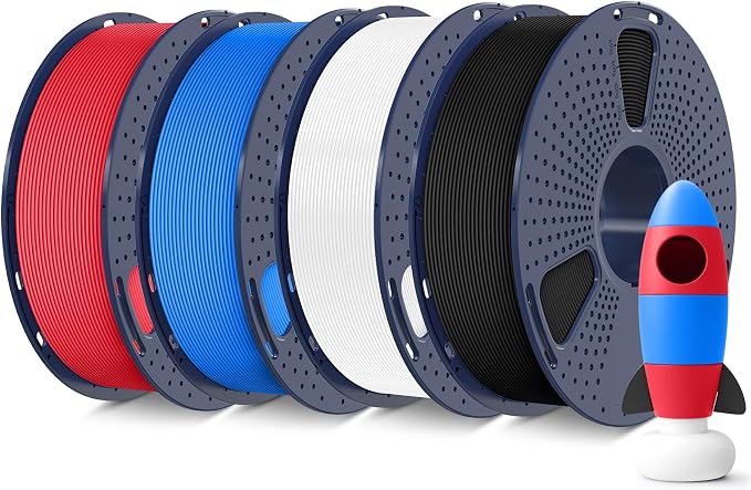 SUNLU 4KG 3D Printer Filament Bundle PLA Matte 1.75mm, Neatly Wound Filament with Matte Finish, Print with 99% FDM 3D Printers, 1kg Spool (2.2lbs), 4 Packs, Black+White+Blue+Red