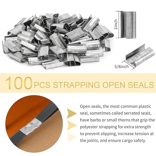 Heavy Duty PET Banding Strapping Kit, 1700ft x 5/8″ 925lbs Break Strength Industrial-Grade Black Polyester Plastic Packaging Strapping Roll with 200 Metal Seals for Pallets, Logistics, Warehouse