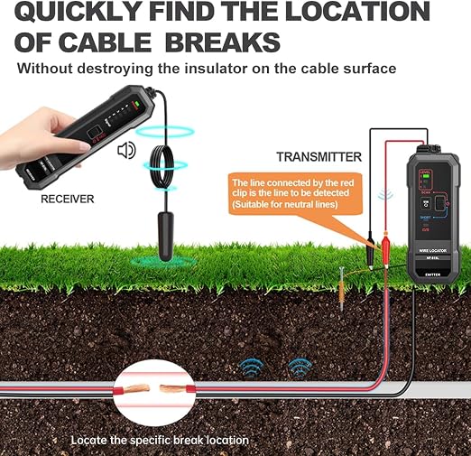 NOYAFA Underground Wire Locator, Underground Cable Locator for Pet Fence Buried Sprinkler Valve, Electrical Wire Tracer Cable Tester for Locating Irrigation Tone Generator Kit
