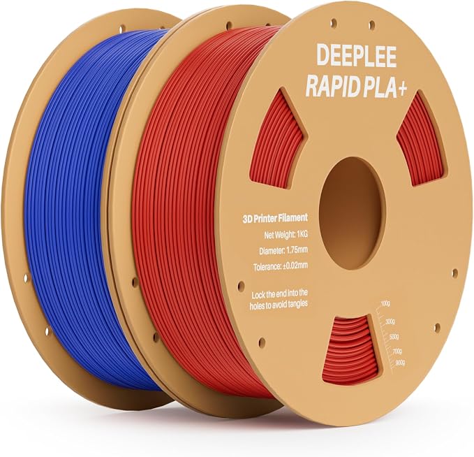 Rapid PLA Plus Filament 1.75mm, High Speed 3D Printer Filament Up to 600mm/s, PLA+ Filament Dimensional Accuracy +/- 0.02 mm Fits Most FDM 3D Printer, Cardboard Spool 2 Pack 1kg Red & Blue