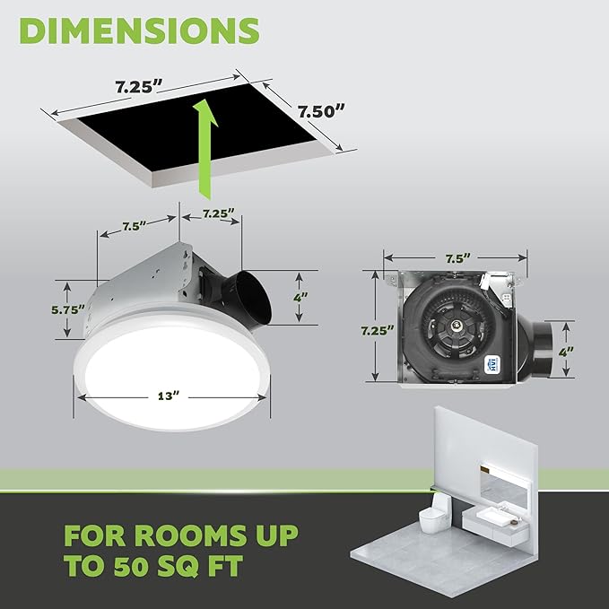 Homewerks 7141-110 Bathroom Fan Integrated LED Light Ceiling Mount Exhaust Ventilation 2.0 Sones 110 CFM, White