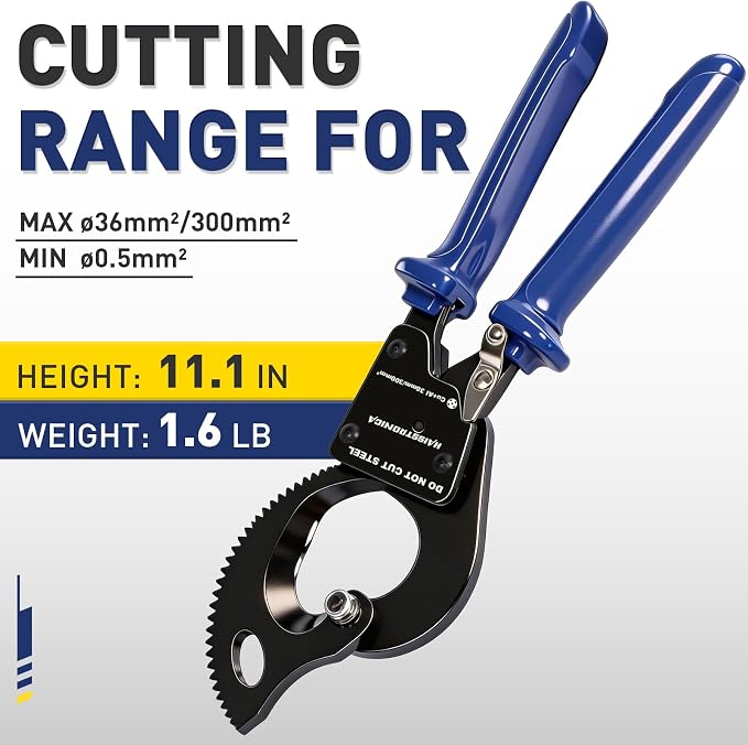 haisstronica Ratchet Cable Cutters,Heavy Duty Wire Cutters for Cutting Electrical Copper & Aluminum Cable Wire Up to 300mm²(600 Kcmil)