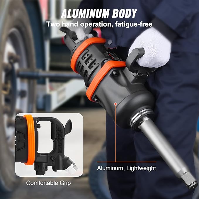 VEVOR 1 Inch Air Impact Wrench, Up to 5175 ft-lbs Beast Reverse Torque Output Pneumatic Impact w/ 8 Inch Anvil for Heavy Duty Machinery/Semi-Truck/Bus