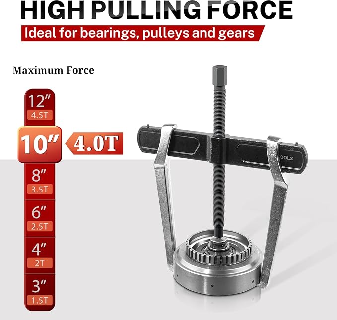 BILITOOLS 10" 2 Jaw Gear Puller, Bearing & Pulley Removal Tool, Internal External Reversible for Flywheel, Gears & Pulleys