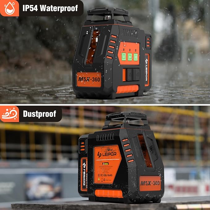 360° Laser Level with Tripod, LP LEIPOR Self Leveling Laser Level with Pulse Mode, 3 Brightness Levels Rechargeable Li-ion Battery Green Line Laser Leveler Tool for DIY Indoor Project