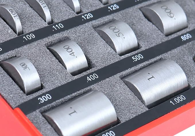 Accusize Industrial Tools 36 Pc Steel Spacer Block Set in Fitted Case, 3604-7001 | Hardened and Lapped HRC 57-60 Blocks, 3/4 in Dia, 1/4-28 ID Thread, Connecting Screws and Fitted Case