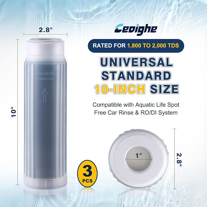 3 Pack Reverse Osmosis 10 Inch Mixed Bed Color Changing Deionization Resin Filter Compatible with Aquatic Life RO/DI System, RODI Reverse Osmosis DI Water Filter Replacement