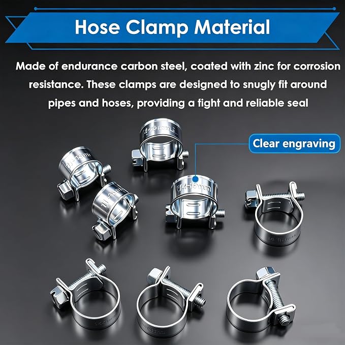 smseace 32Pcs Fuel Line Clamps Fuel Injection Hose Clamps 1/4inch 5/16inch 3/8inch Zinc Plated High Pressure Hose Clamps For Diesel/Petrol Pipe in Automotive,Marine,Truck