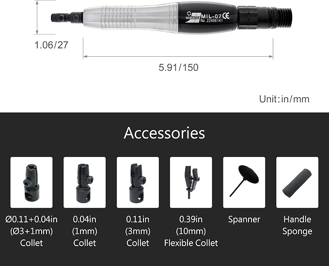 MIRACLE MIL-07 Pneumatic Reciprocating Profiler, 0.7mm Stroke, 35,000 SPM – Air Polishing, Filing, Lapping, Deburring Tool for Small Molds, Dies, Wood, Plastic, Jade