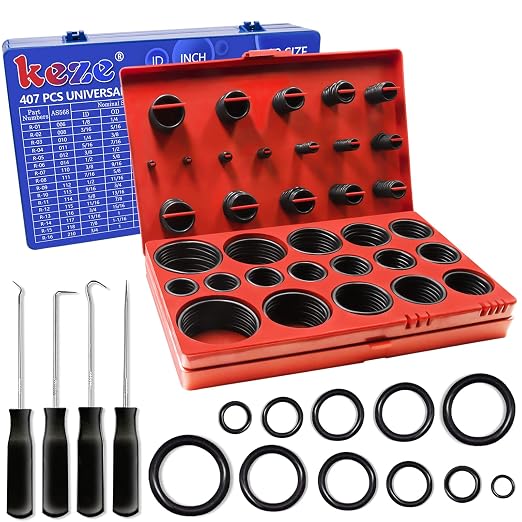 KEZE 826 pcs Universal SAE and Metric O Ring Kit and 382 Pcs SAE Viton O Ring Kit for Valve Sealant Faucet O Rings Faucet Automotive Hydraulic Pipe Repair