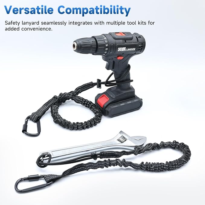 Safety Lanyard Tool - Fall Protection Tether with Aluminum Screw Lock Buckle, Shock Cord Stopper and Retractable Loop 3 Pack Black