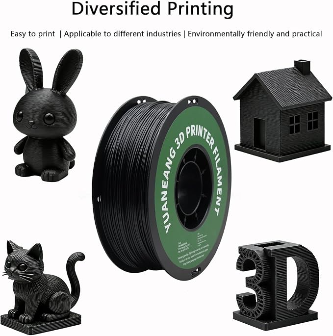 Black ASA 3D Printer Filament 1.75mm, 1kg Spool, UV & Weather-Resistant ASA Material, ±0.02mm Precision, Heat-Resistant, Low-Warp & Durable, Ideal for Outdoor Parts