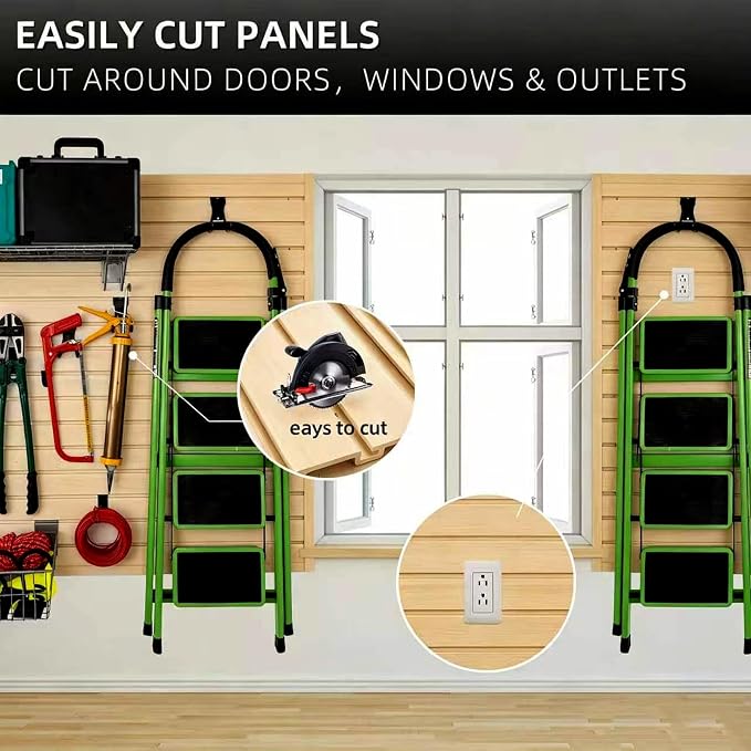 FRAYSCENT Slat Wall Paneling Garage Wall Organizer, Slatwall Panels Garage Tool Organizer Wall Mount Garage Slat Wall Storage Systems, Slat Board PVC Wall Panels Garage Storage (BEIGE, 8ftx4ft)